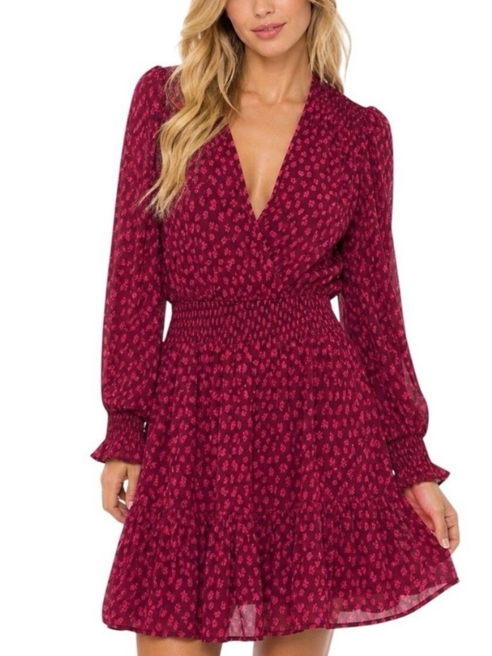Vineyard Vines XL Faux Wrap Long Sleeve Tiered Mini Dress